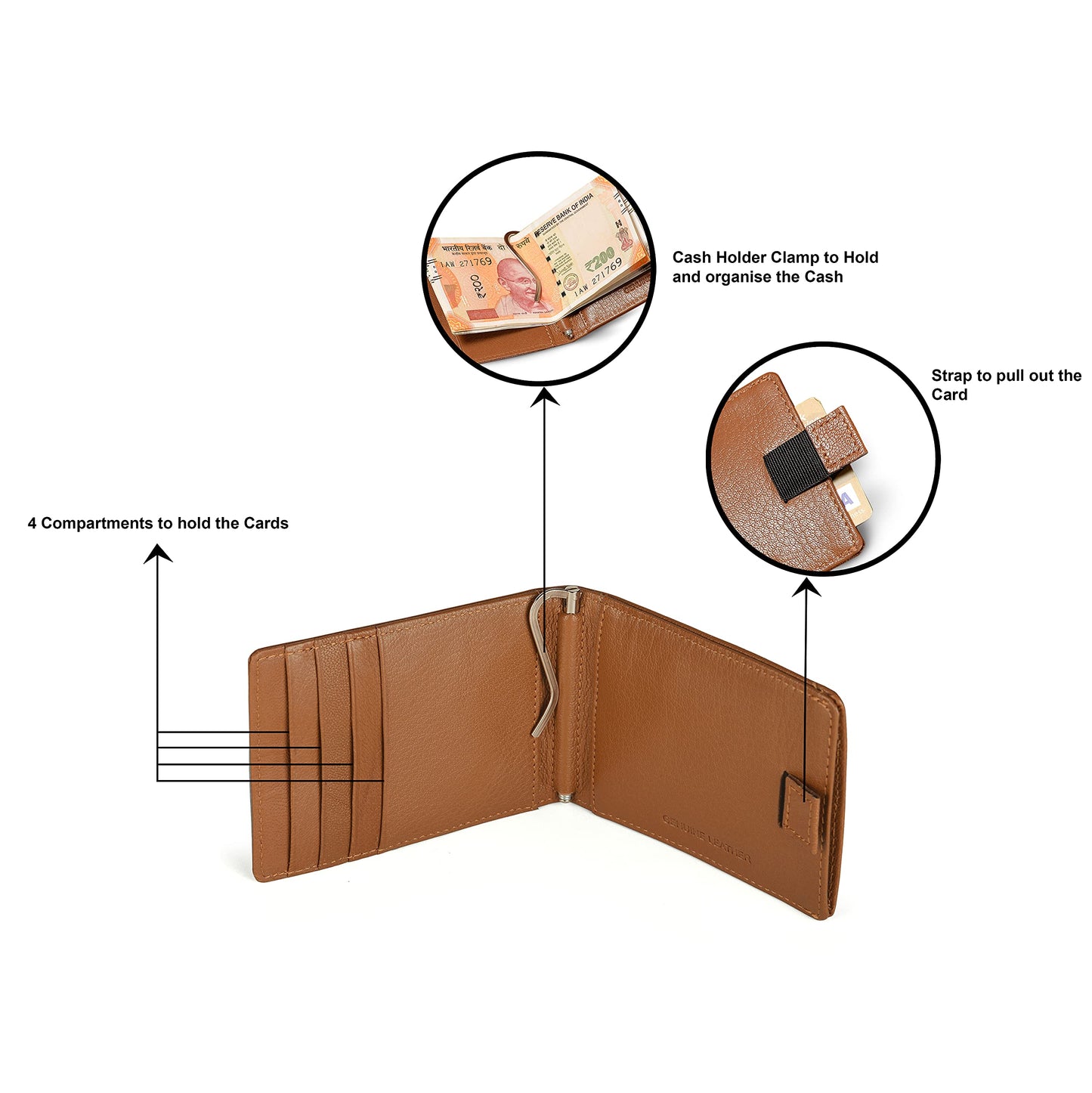 evalgo® Men’s Money Clip Wallet with Card Holders - Genuine Leather, Slim and Minimalist Design
