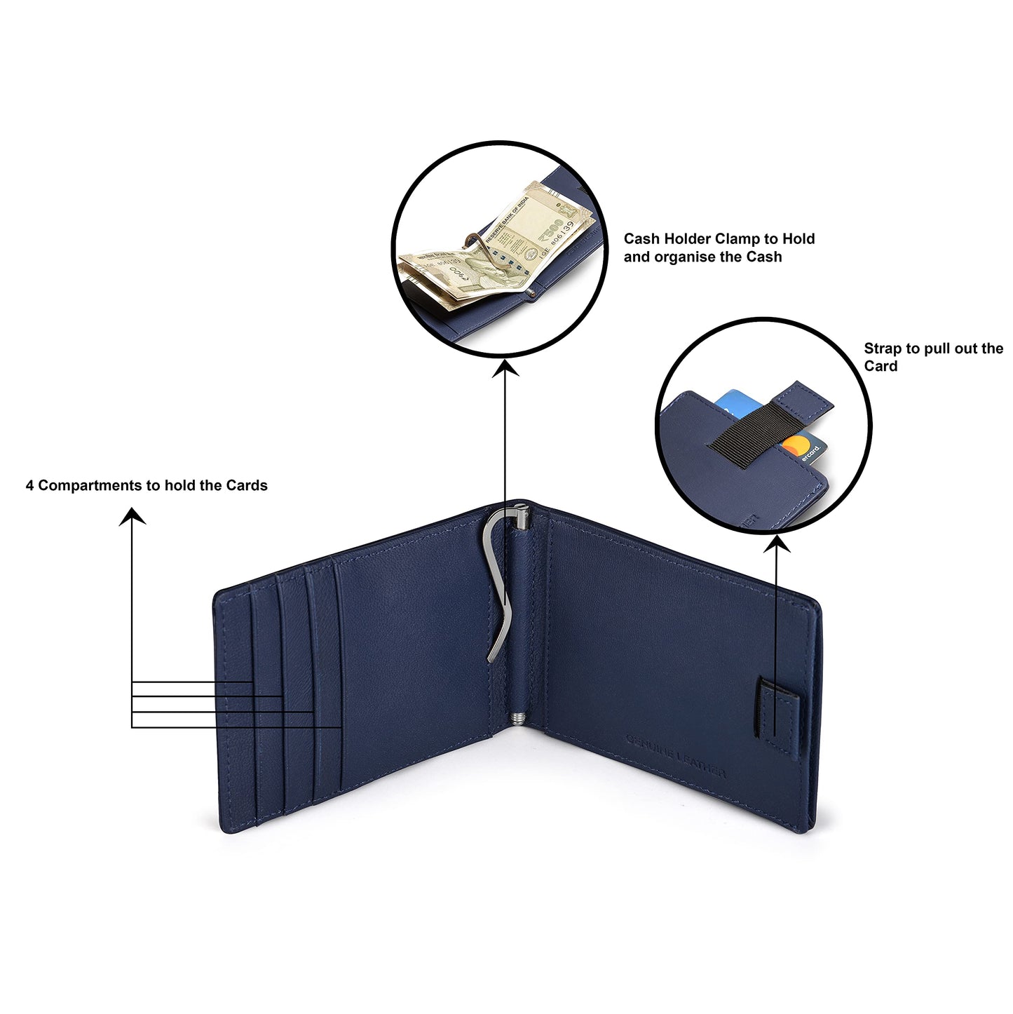 evalgo® Men’s Money Clip Wallet with Card Holders - Genuine Leather, Slim and Minimalist Design