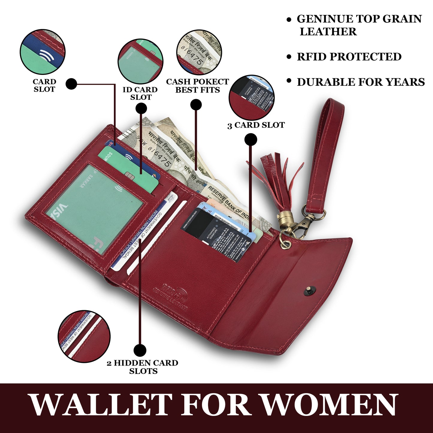 evalgo® Women's Wallet - Genuine Leather Premium Soft Quality, RFID Protected, Slim and Minimalist Design