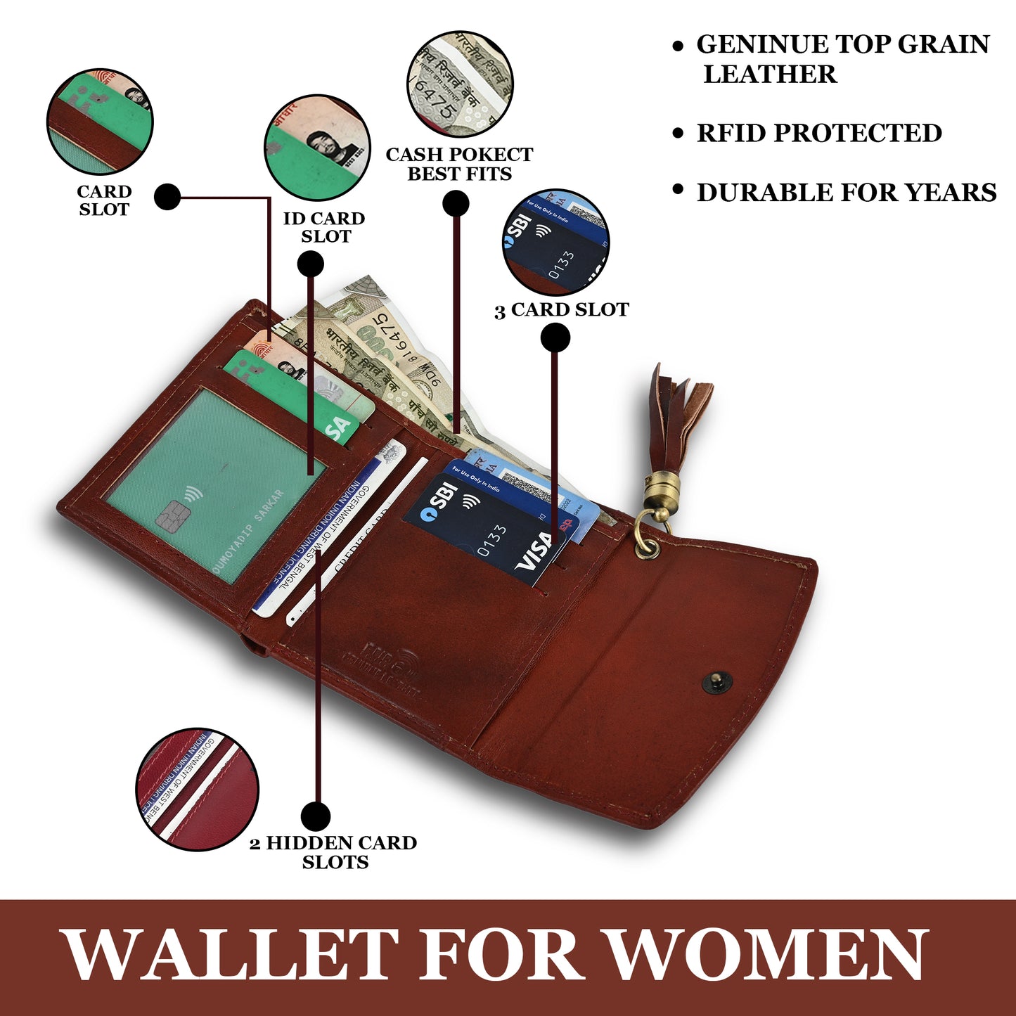 evalgo® Women's Wallet - Genuine Leather Premium Soft Quality, RFID Protected, Slim and Minimalist Design