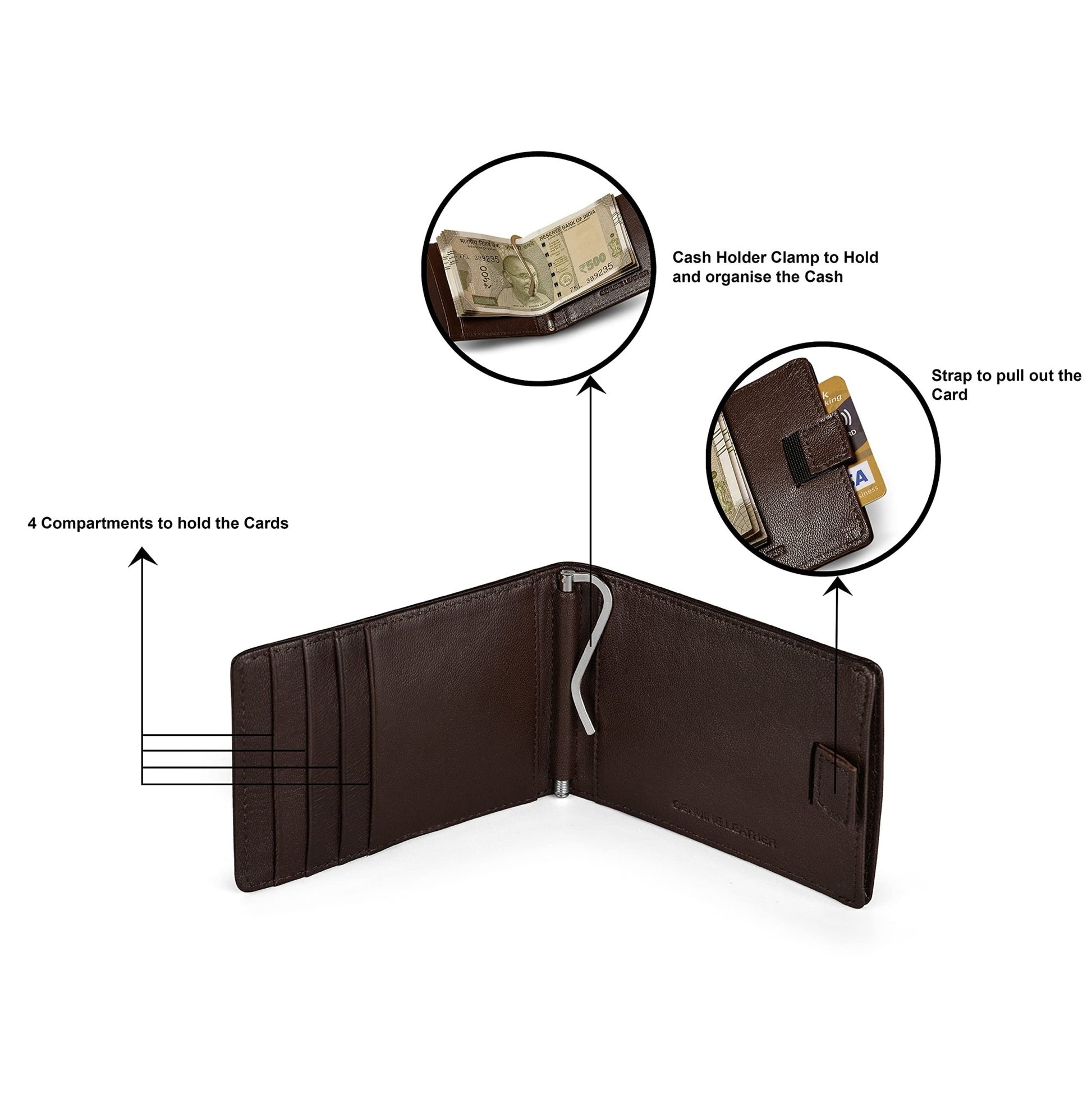 evalgo® Men’s Money Clip Wallet with Card Holders - Genuine Soft Leather, Slim and Minimalist Design - evalgo®