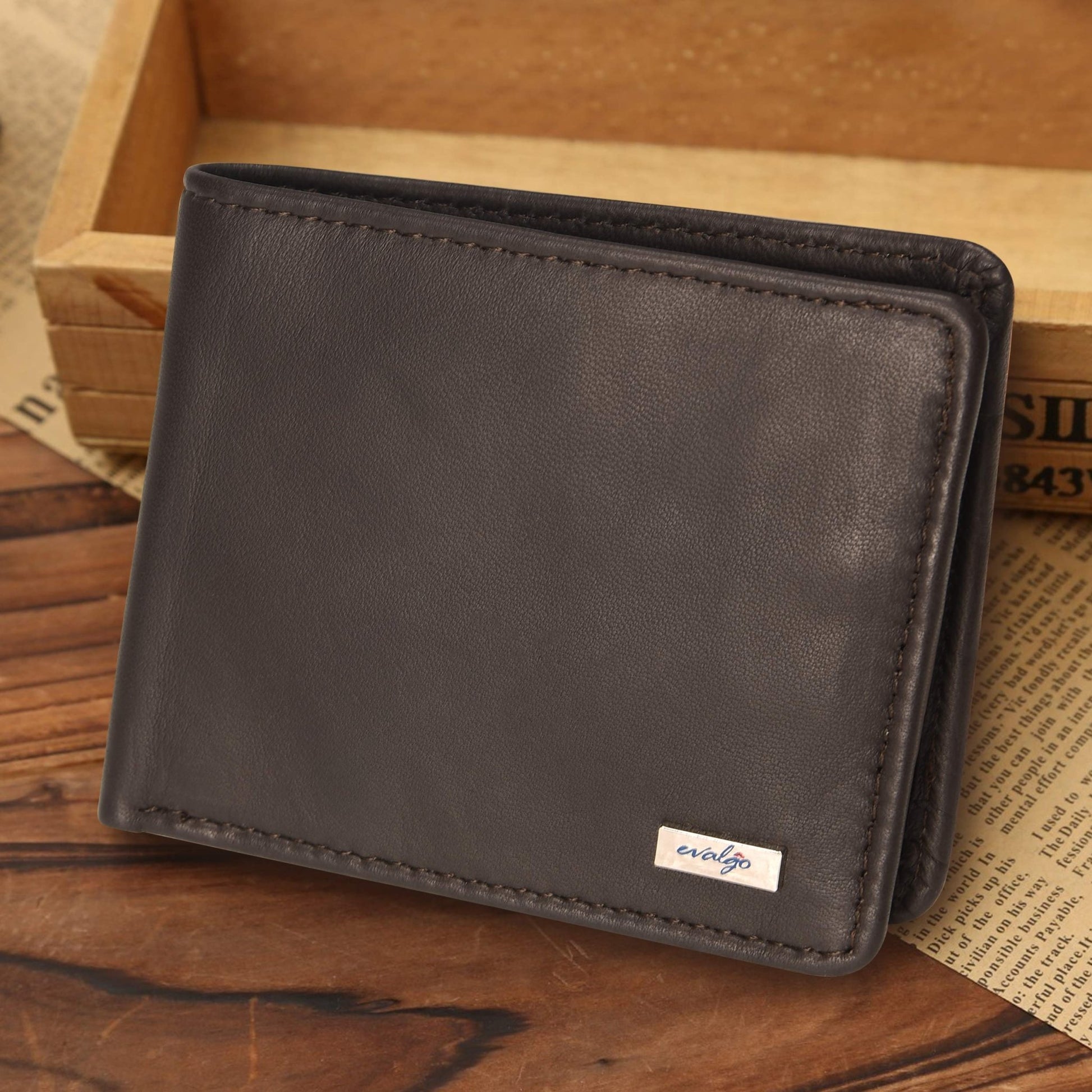evalgo® Men's Wallet, Genuine Leather Premium Soft Quality with Card Holders and Coin Pocket - evalgo®